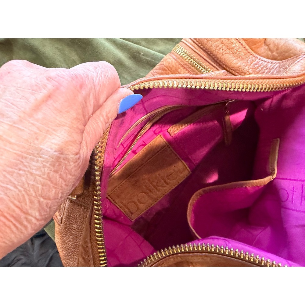 Botkier Satchel Bag Tan Pebbled Leather Gold Hardware Pink Lining Handbag - Picture 5 of 8